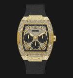 Guess Phoenix Multifunction Crystals Gold Dial Black Silicone Strap Watch For Men - GW0048G2