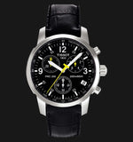 Tissot T Race PRC 200 Chronograph Quartz Black Dial Black Leather Strap Watch for Men - T17.1.526.52