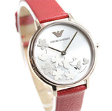 Emporio Armani Kappa Classic Quartz Silver Dial Red Leather Strap Watch For Women - AR11114