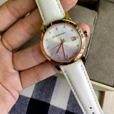 Burberry The City Diamonds White Dial White Leather Strap Watch for Women - BU9130