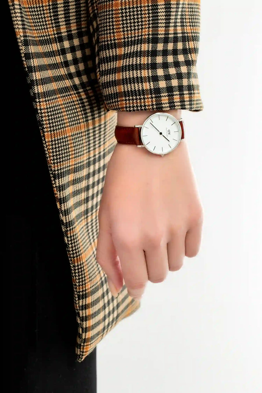 Daniel Wellington Classic Petite St Mawes White Dial Brown Leather Strap Watch For Women - DW00100187