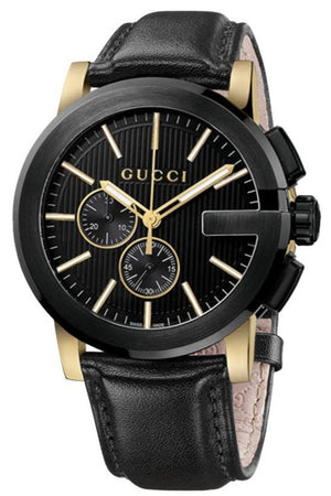 Gucci G Chrono Black Dial Black Leather Strap Watch For Men - YA101203