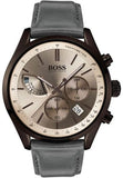 Hugo Boss Grand Prix Silver Dial Grey Leather Strap Watch for Men - 1513603