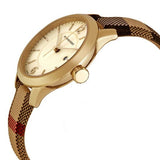 Burberry Classic Champagne Gold Dial Horseferry Leather Strap Watch for Women - BU10104