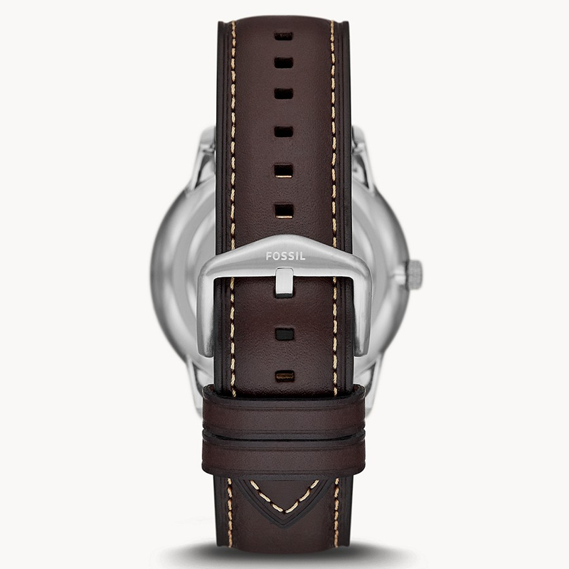 Fossil Neutra Minimalist Moonphase Silver Dial Brown Leather Strap Watch for Men - FS5905