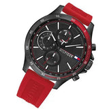 Tommy Hilfiger Multifunction Quartz Black Dial Red Rubber Strap Watch for Men  - 1791722