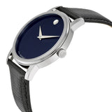 Movado Museum Blue Dial Black Leather Strap Watch For  Men - 2100009