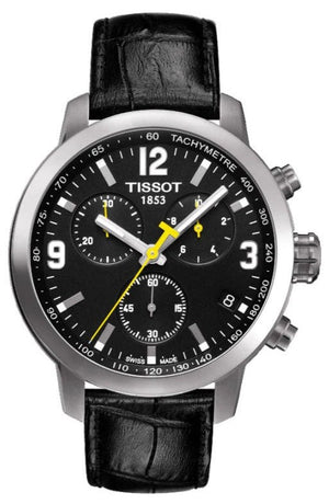 Tissot PRC 200 Chronograph Black Dial Black Leather Strap Watch For Men - T055.417.16.057.00