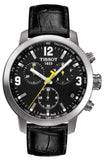 Tissot PRC 200 Chronograph Black Dial Black Leather Strap Watch For Men - T055.417.16.057.00