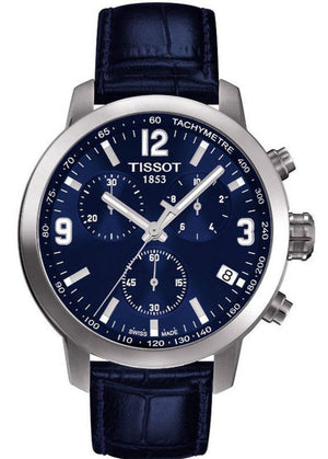 Tissot PRC 200 Chronograph Blue Dial Blue Leather Strap Watch For Men - T055.417.16.047.00