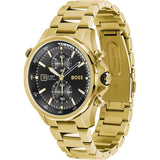 Hugo Boss Globetrotter Chronograph Black Dial Gold Steel Strap Watch for Men - 1513932