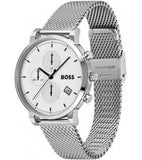 Hugo Boss Skymaster White Dial Silver Mesh Bracelet Watch for Men - 1513933