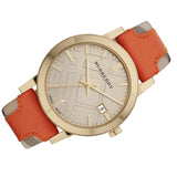 Burberry The City Gold Dial Orange Leather Strap Watch for Women - BU9016