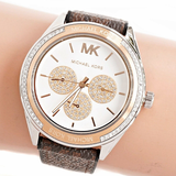 Michael Kors Jessa Multifunction Silver Dial Brown Leather Strap Watch For Women - MK7205