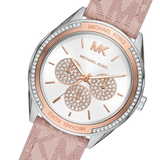 Michael Kors Multifunction Silver Dial Pink Leather Strap Watch For Women - MK7206