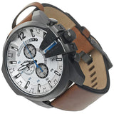 Diesel Mega Chief Chronograph White Dial Brown Leather Strap Watch For Men - DZ4280