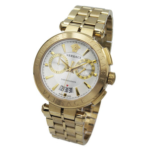 Versace V Racer Chronograph White Dial Gold Steel Strap Watch for Men - VBR060017