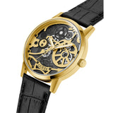 Guess Gadget Gold Dial Black Leather Strap Watch for Men - GW0570G1