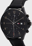 Tommy Hilfiger West Chronograph Black Dial Black Leather Strap Watch For Men - 1791711