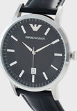 Emporio Armani Renato Black Dial Leather Strap Watch For Men - AR2411