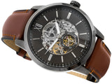 Fossil Townsman Automatic Skeleton Black Dial Brown Leather Strap Watch for Men - ME3181