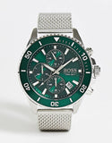 Hugo Boss Admiral Green Dial Silver Mesh Bracelet Watch for Men - 1513905