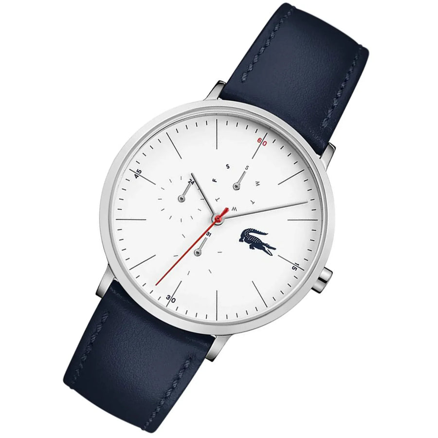 Lacoste Moon Multifunction White Dial Blue Leather Strap Watch for Men - 2010975