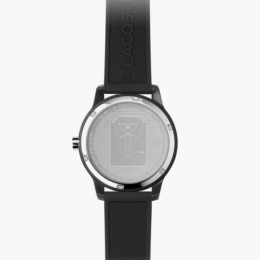 Lacoste 12.12 Black Dial Black Silicon Strap Watch for Men - 2010986