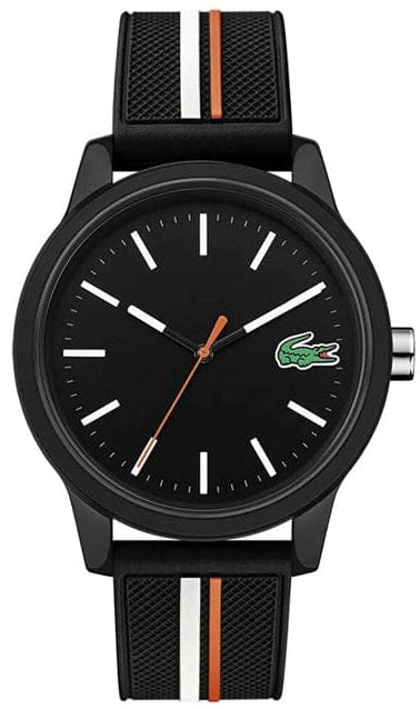 Lacoste 12.12 Black Dial Black Silicon Strap Watch for Men - 2011071