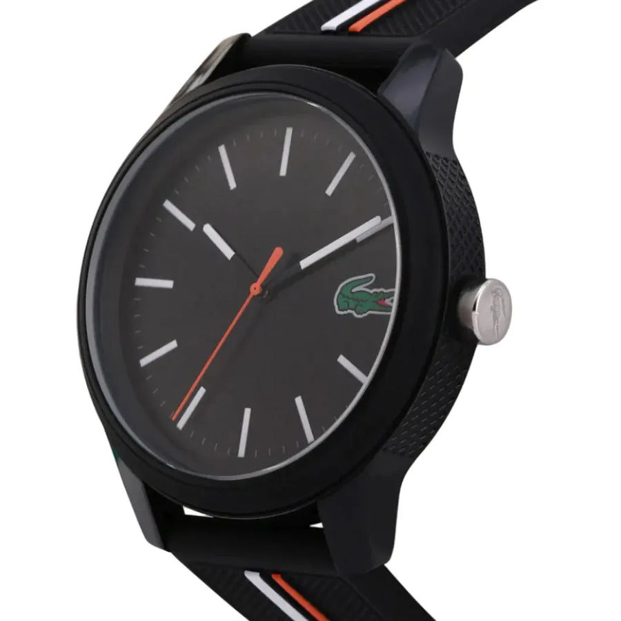 Lacoste 12.12 Black Dial Black Silicon Strap Watch for Men - 2011071