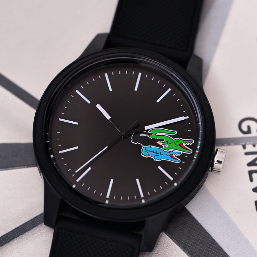 Lacoste 12.12 Black Dial Black Silicon Strap Watch for Men - 2011134