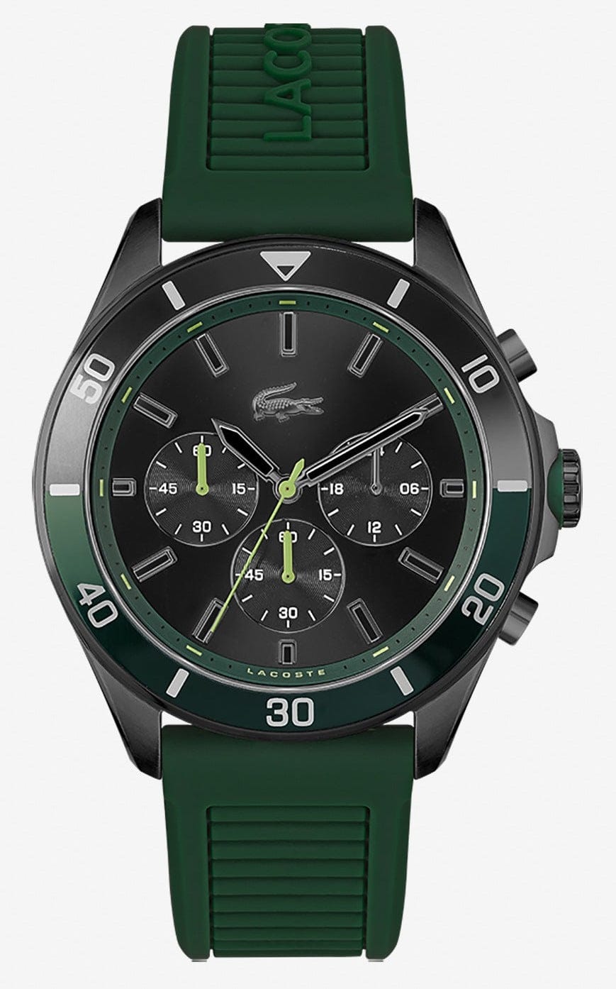 Lacoste Tiebreaker Chronograph Black Dial Green Silicon Strap Watch for Men - 2011153