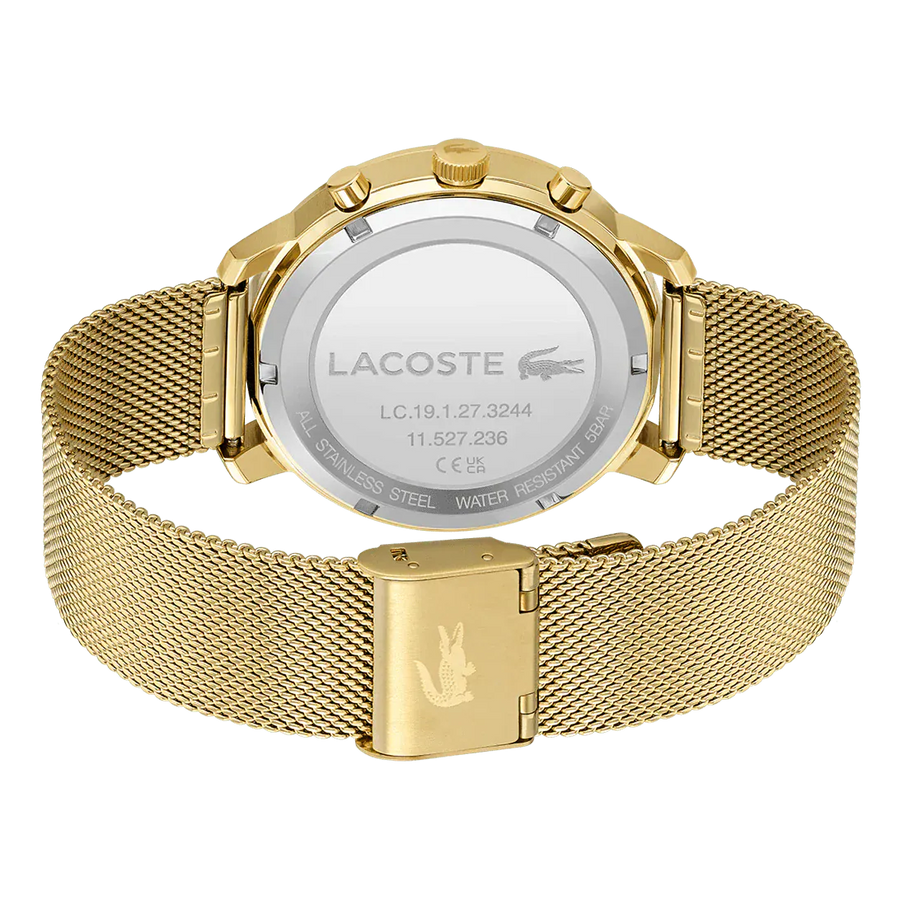 Lacoste Replay Chronograph Black Dial Gold Steel Strap Watch for Men - 2011195