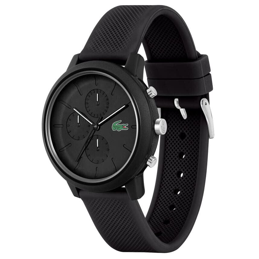 Lacoste 12.12 Chronograph Black Dial Black Silicon Strap Watch for Men - 2011243