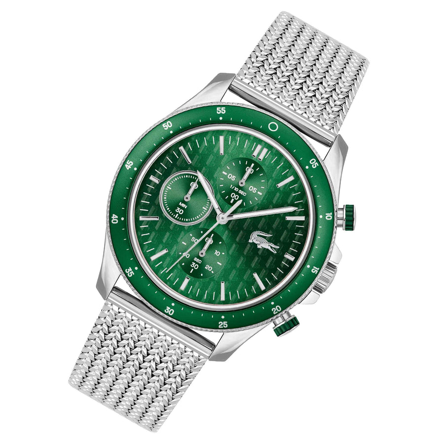 Lacoste Neoheritage Chronograph Green Dial Silver Steel Strap Watch for Men - 2011255