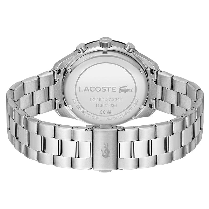 Lacoste Boston Chronograph Black Dial Silver Steel Strap Watch for Men - 2011272