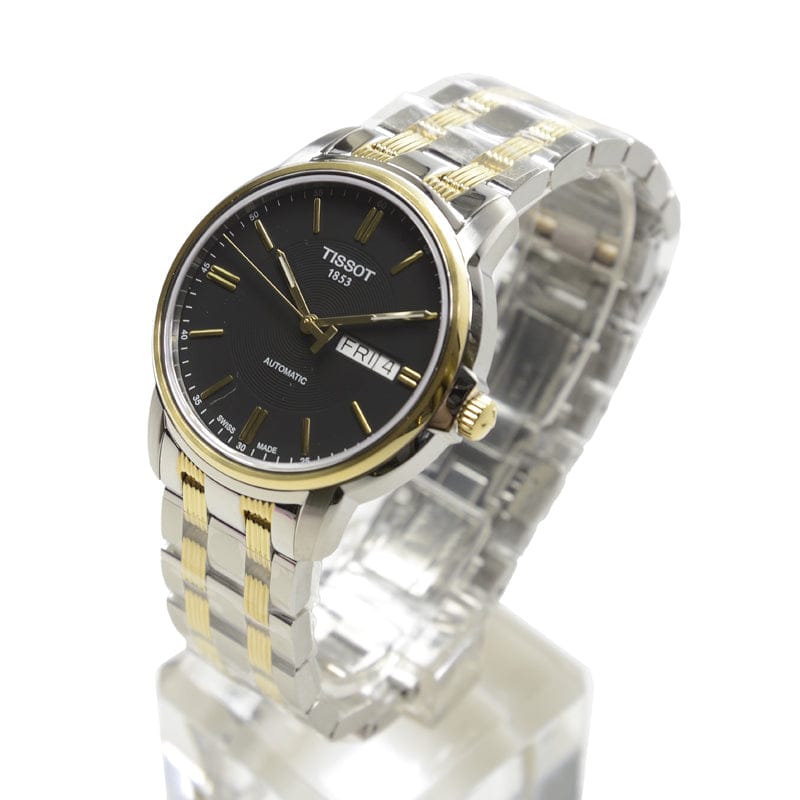 Tissot Automatics III Day Date Black Dial Two Tone Steel Strap Watch For Men - T065.430.22.051.00
