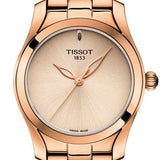 Tissot T Wave Cream Dial Rose Gold Steel Strap Watch For Women - T112.210.33.451.00