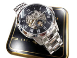 Fossil Grant Skeleton Black Dial Silver Steel Strap Watch for Men - ME3055