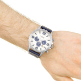 Fossil Nate Chronograph White Dial Blue Leather Strap Watch for Men - JR1480