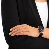 Swarovski Crystalline Hours Black Dial Black Leather Strap Watch for Women - 5295377