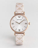 Emporio Armani Gianni T Bar Analog Silver Dial Beige Leather Strap Watch For Women - AR11127