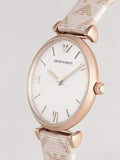 Emporio Armani Gianni T Bar Analog Silver Dial Beige Leather Strap Watch For Women - AR11127