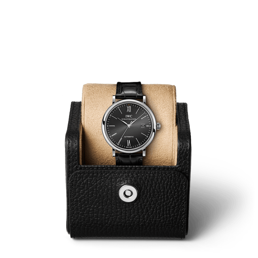 IWC Portofino Automatic Black Dial Black Leather Strap Watch for Men - IW356502