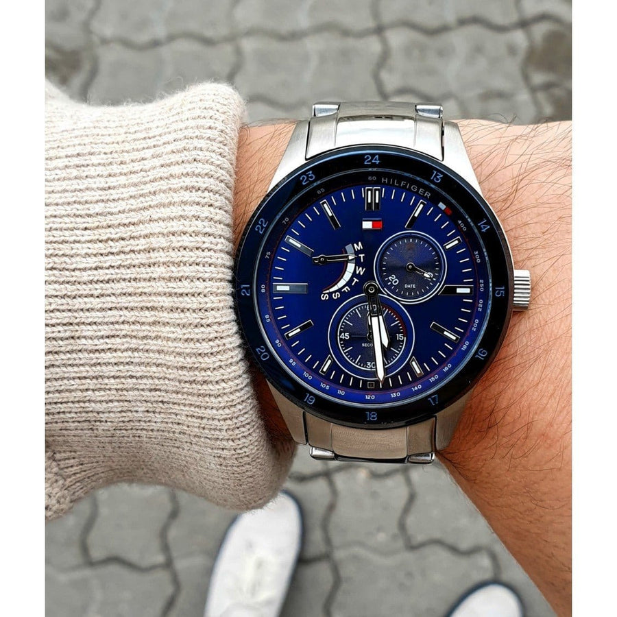 Tommy Hilfiger Austin Blue Dial Silver Steel Strap Watch for Men - 1791640