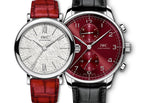 IWC Portofino Automatic Diamonds Silver Dial Red Leather Strap Watch for Women - IW357408