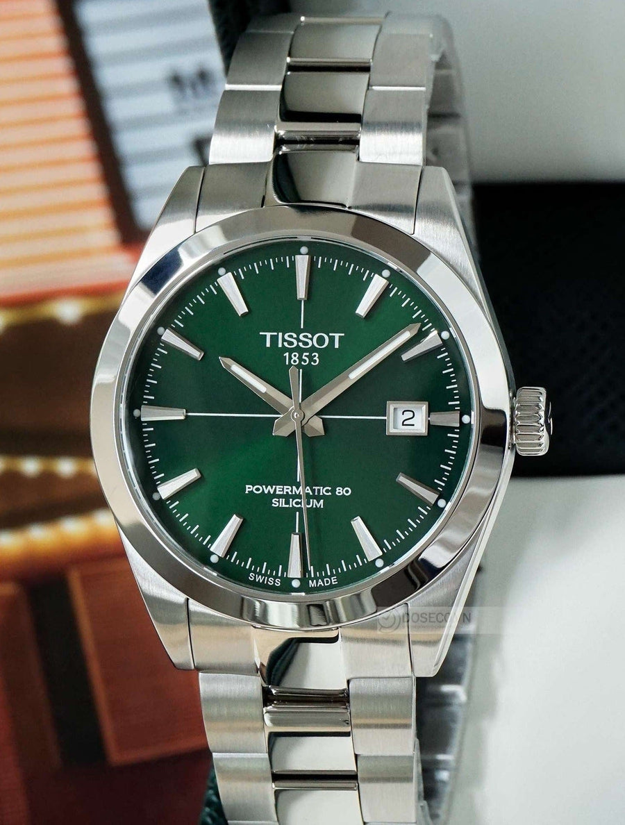 Tissot Gentleman Powermatic 80 Silicium Green Dial Silver Steel Strap Watch For Men - T127.407.11.091.01