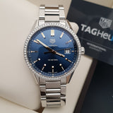 Tag Heuer Carrera Quartz 39mm Diamonds Blue Dial Silver Steel Strap Watch for Women - WAR1114.BA0601