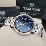 Tag Heuer Carrera Quartz 39mm Diamonds Blue Dial Silver Steel Strap Watch for Women - WAR1114.BA0601