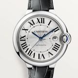 Cartier Ballon Bleu de Cartier Silver Dial Black Leather Strap Watch for Men - WSBB0026